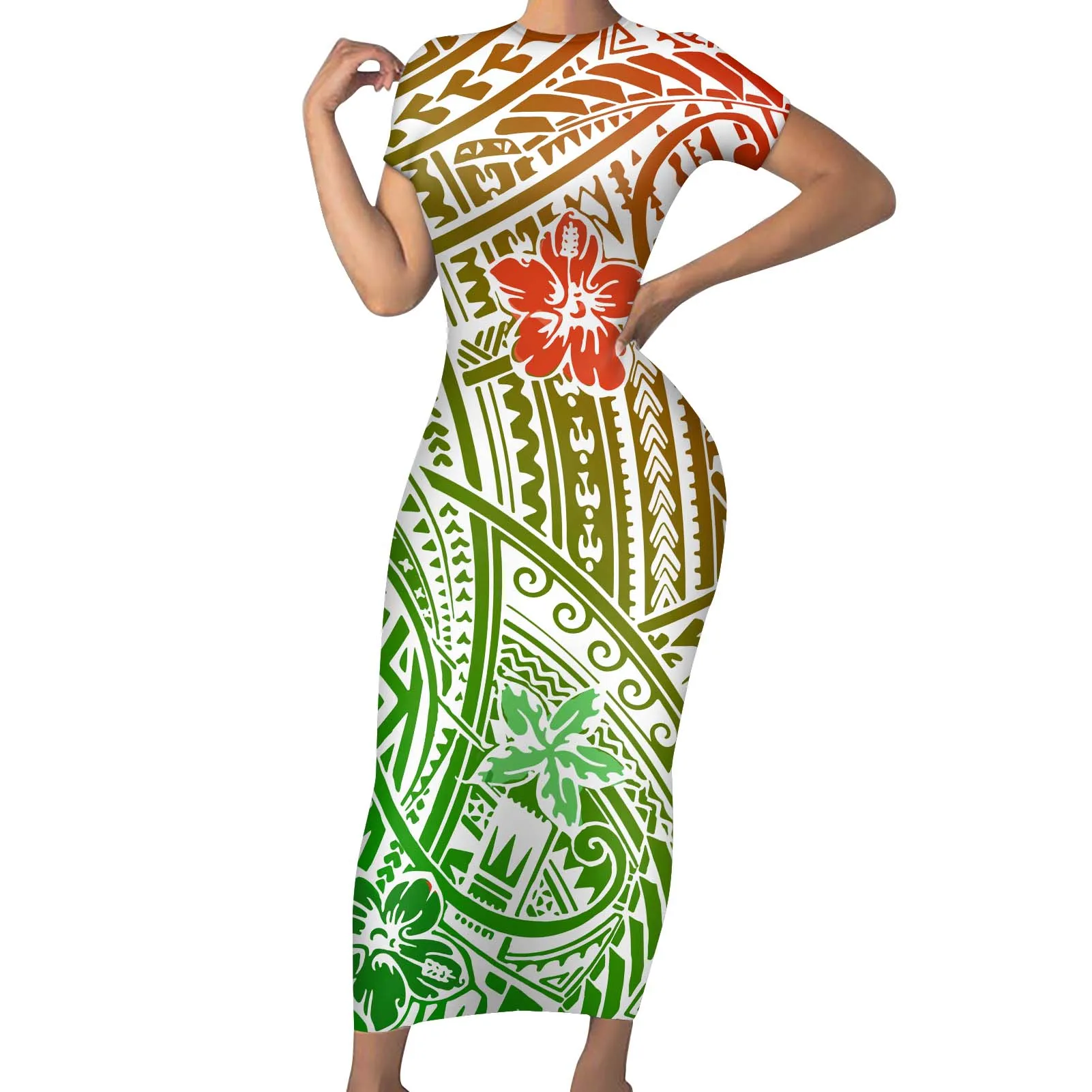 

HYCOOL женские градиентные Повседневные платья-Макси женское длинное сексуальное Самоа, летнее платье с короткими рукавами, круглый вырез гор...