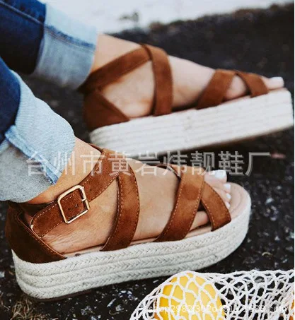 

Cover Heel Novelty Wedges Gladiator Sandals Women Med Rome Sandals Cross-tied Ankle Strap Buckle Strap Casual Bohemian Shoes