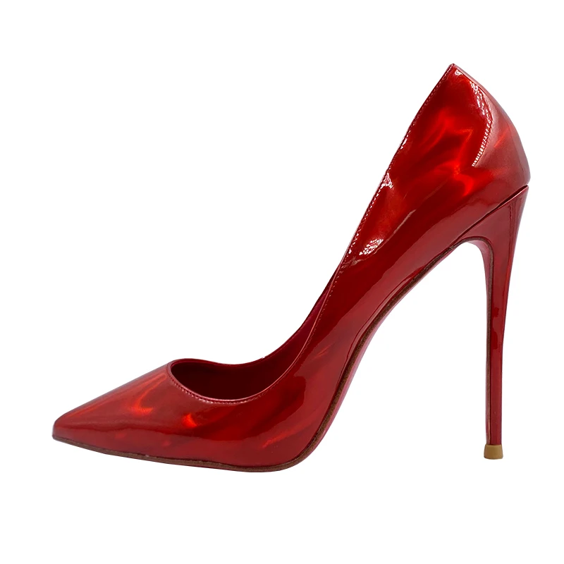 Size 34-45 Mirror Patent Leather Red Insoles & Lining Classical Thin High Heels Design Women Pumps Shoes