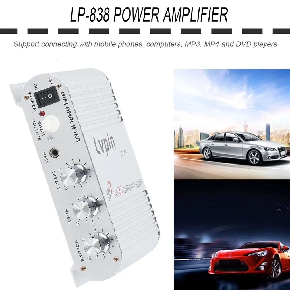 Портативный усилитель мощности LP 838 Hi Fi 2 1 MP3 радио аудио стерео бас динамик бустер