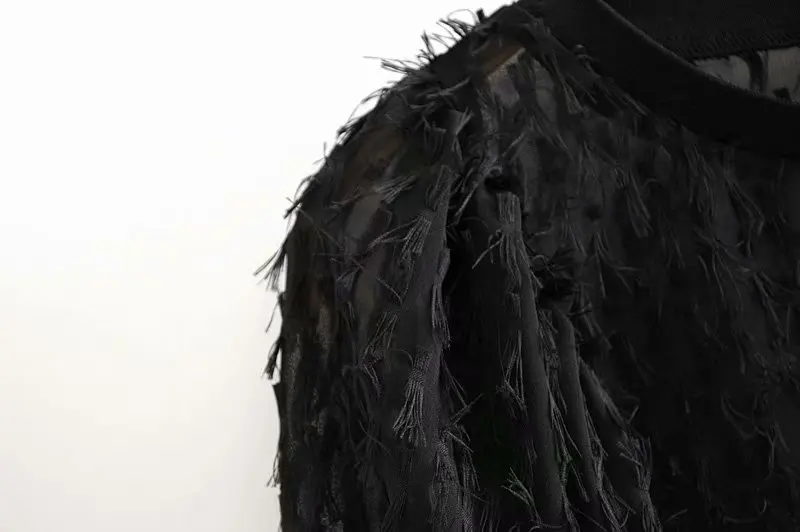 Женская стильная Лоскутная Блузка с кисточками прозрачные рубашки длинным