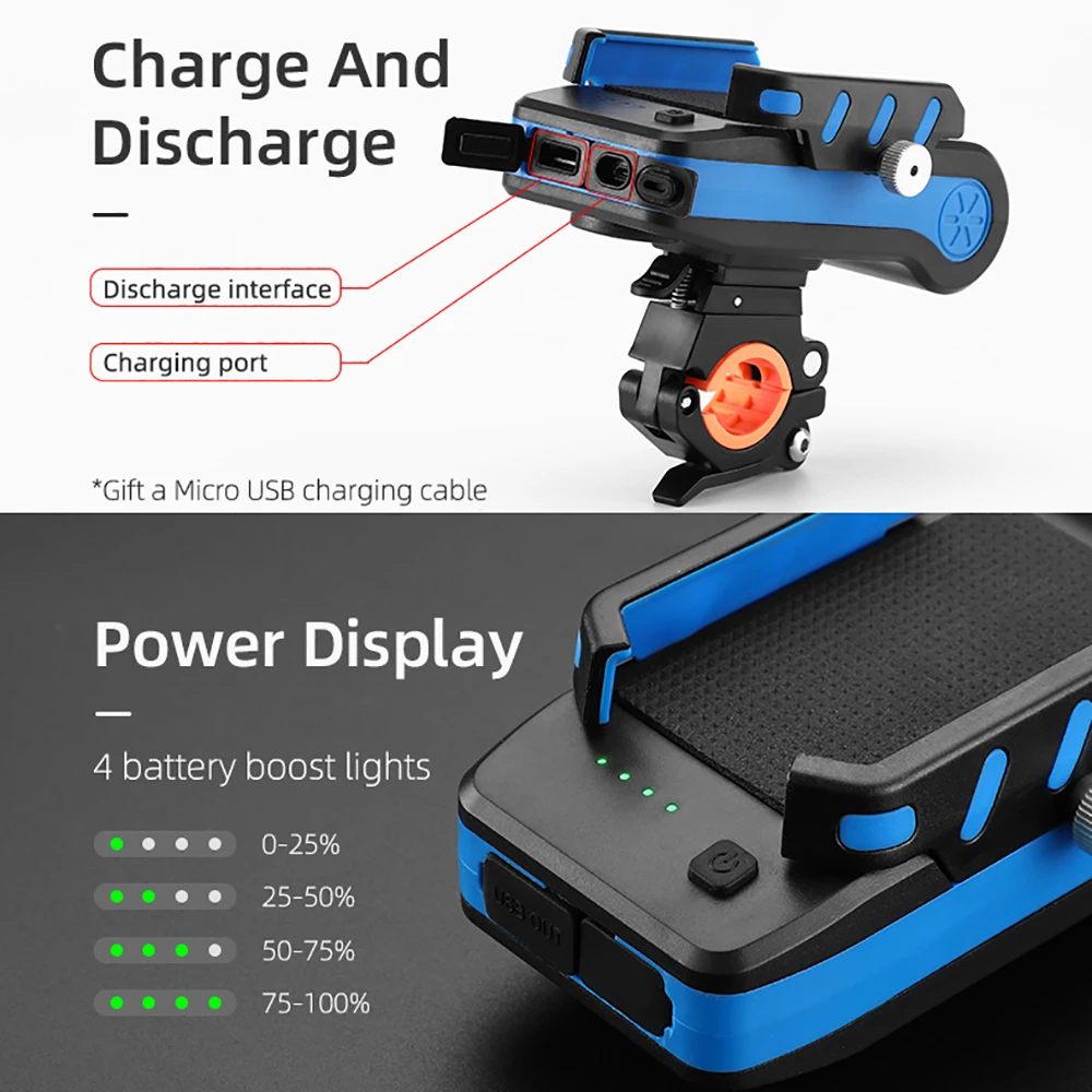 

4 in 1 Bicycle Light LED Bike Front Light Cycling Phone Stand Horn USB Rechargeable Power Banks Multifunction MTB Flashlight