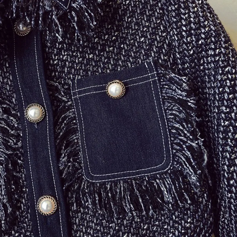 Модные качества лацканы Slim Fit Женские Карманы кисточкой куртки с длинным рукавом