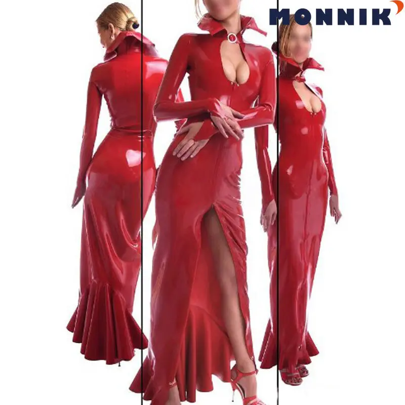 MONNIK latexSexy латексные резиновые платья с длинным рукавом модное платье для