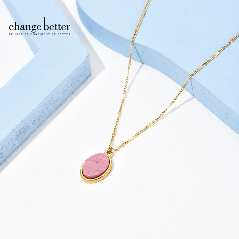 

Ожерелье из нержавеющей стали под натуральный розовый камень