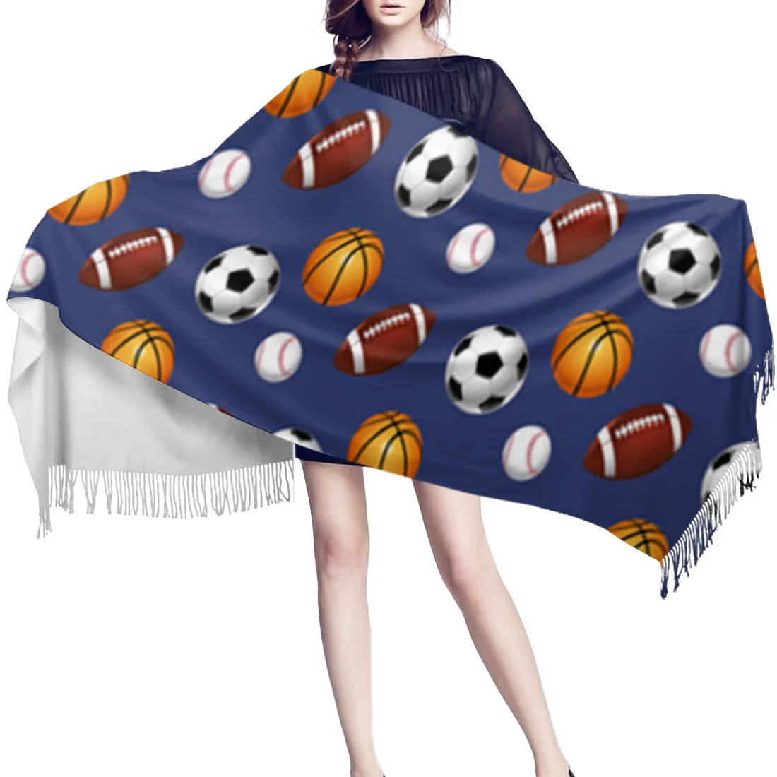 Мягкий кашемировый шарф для бейсбола баскетбола футбола спорта синий зимний