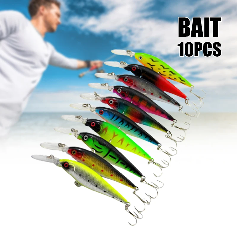 

10 PCS Fake Fish Lure Wobbler Baits with Built-in Bell Hard Fishing Supplies for Bass Trout Salmon Gifts for Fisher 11cm