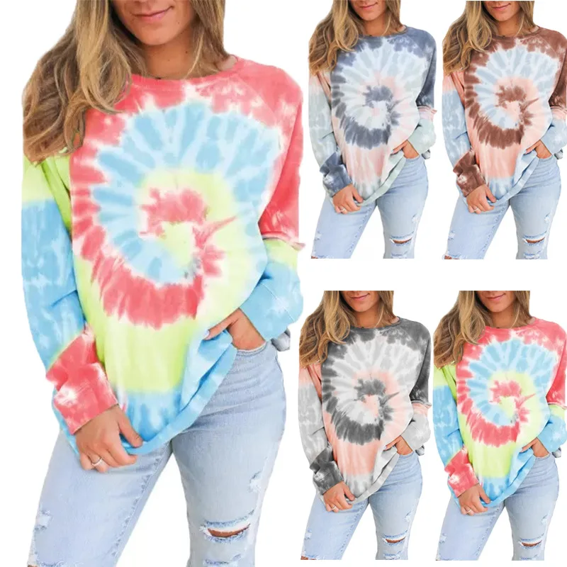 

Autumn Womens Hoodies Gradient Casual Long Sleeve O Neck Sweatshirts Loose Printed Pullover Tops Ladies Tie Dye Hoodies Oversize