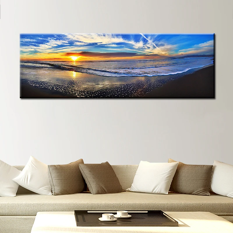 60x180cm-естественный закат может море пляж пейзаж плакаты и принты Холст Картина