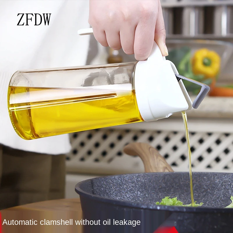 

Glass Oil Pot with Lid Household Leak-proof Oil Bottle Kitchen Automatic Opening and Closing Liquid Container Cooking Organizer