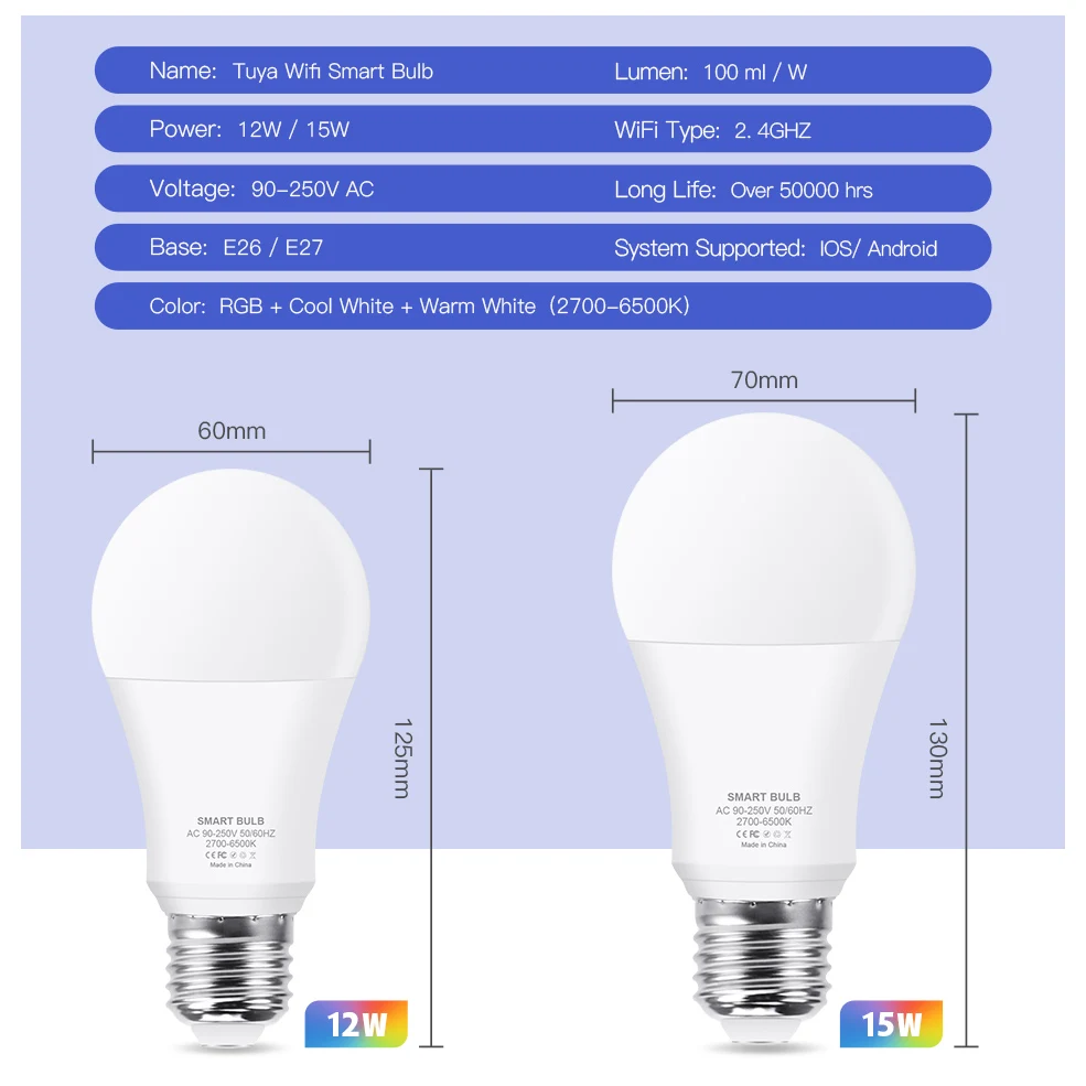Умсветильник лампа с Wi-Fi цоколь Е27 12/15 Вт RGB + белый теплый | Лампы и освещение