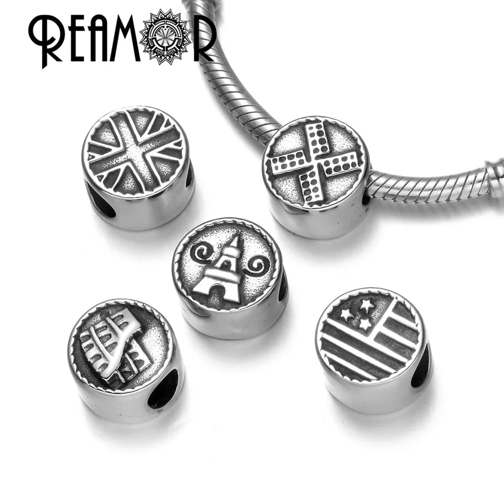 MIX DESIGNS 023-027 REAMOR из нержавеющей стали I Love Italy Лондон Нью-Йорк Париж Hollond путешествия Шарм бусины для DIY изделия в виде ювелирных браслетов - Цвет: MIX DESIGNS 023-027