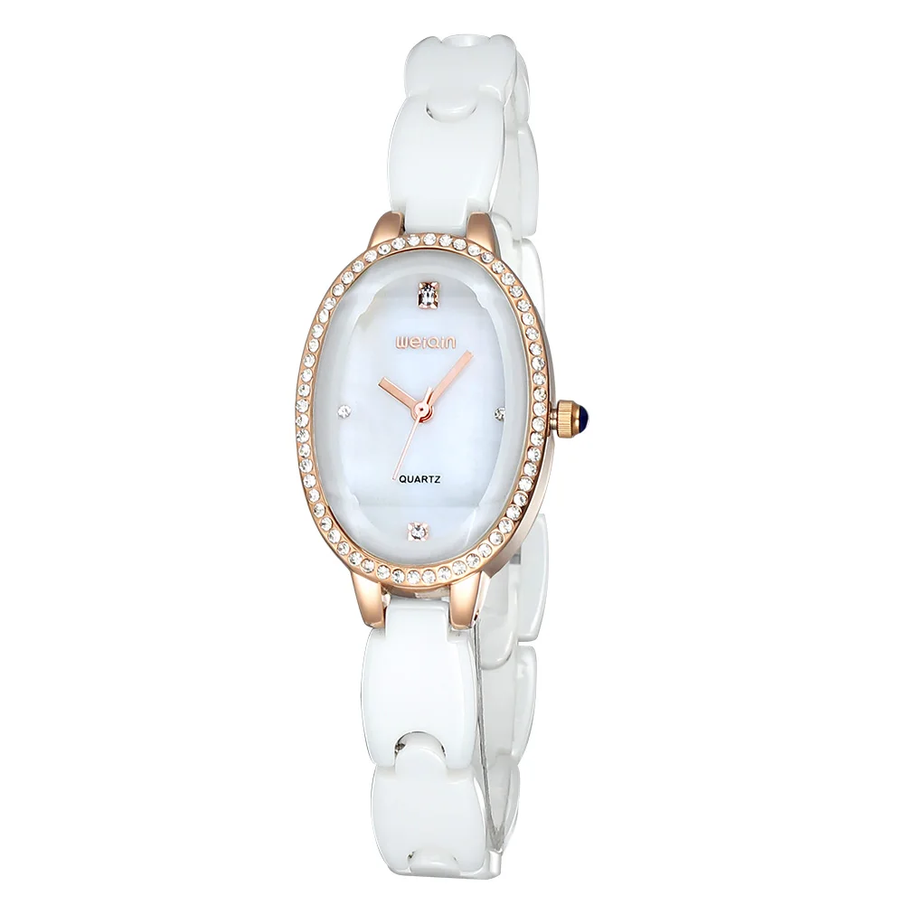 Женские кварцевые часы с керамическим ремешком модные повседневные кристаллами