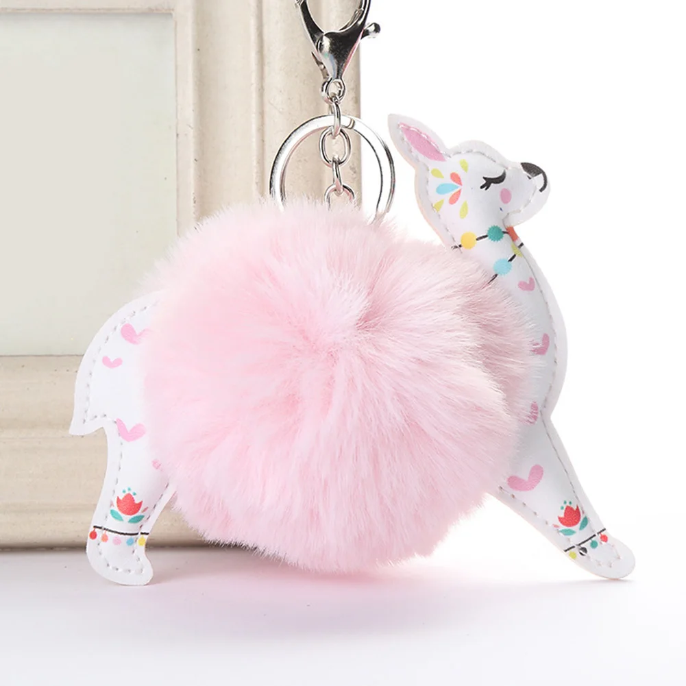 Пушистый меховой шар милая альпака брелок для ключей искусственная кожа