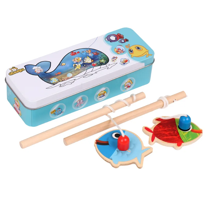 Wooden children's educational toys parent-child interaction outdoor play magnetic double pole fishing toy baby gift | Игрушки и