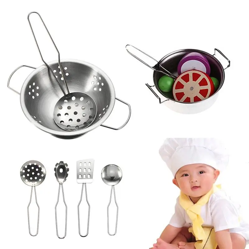 

New 10Pcs Stainless Steel Kids Kitchen Toys Mini Cooking Cookware Children Pretend Toy Fun Play Tools Safe Exquisite Workmanship