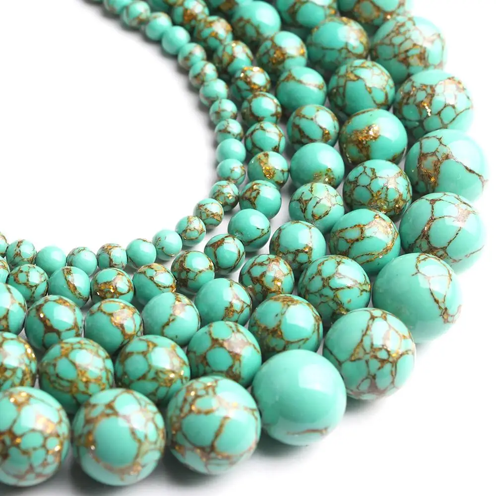 Круглые бусины из зеленого камня Howlite для изготовления ювелирных изделий