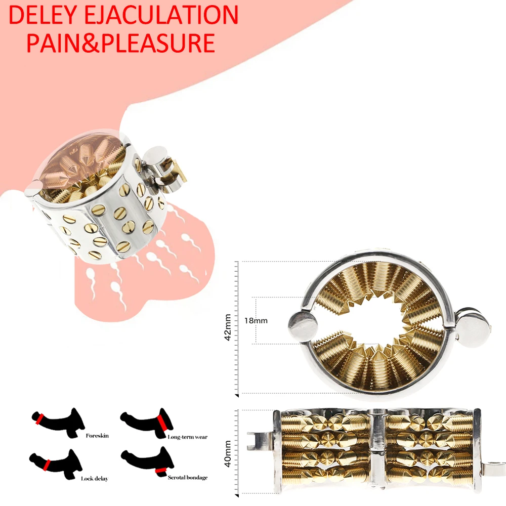 

KALI'S TEETH 4 Rows Spikes Cock Penis Ring CBT Chastity Belt Device Ball Stretcher Scrotum Pendant Male Torture Sex Toys For Men