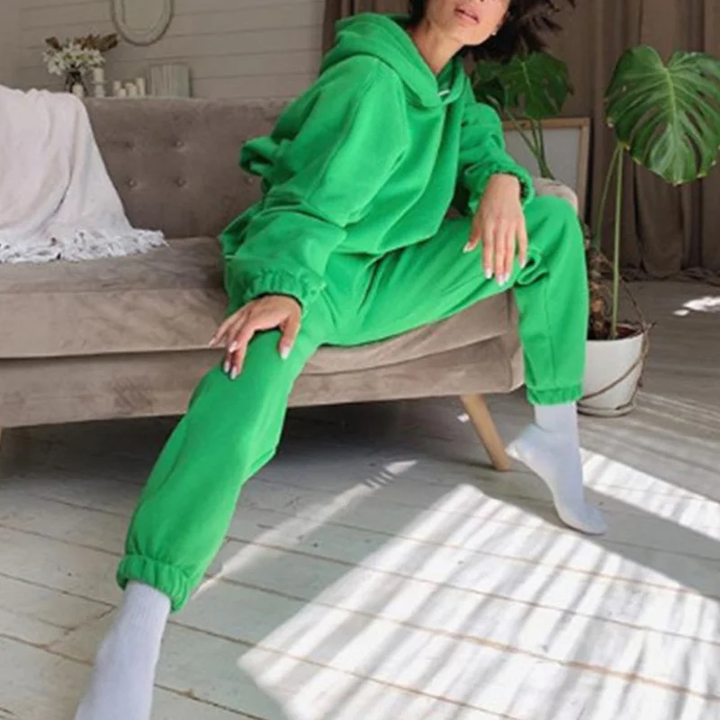 

Женский Повседневный костюм-двойка, свитер с длинным рукавом, толстовка с капюшоном и высокой талией, Спортивная одежда на осень