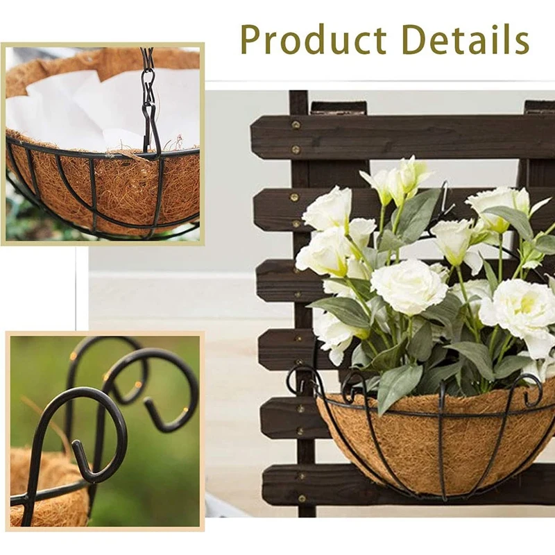 

Metal Hanging Planter Basket with Coco Coir Liner Wall Mount Wire Plant Holder for Indoor Outdoor Garden Porch (4 Pack)