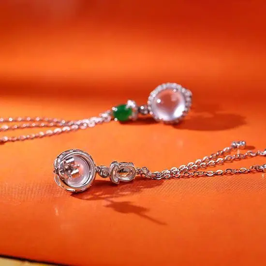 

Original design natural chalcedony inlaid diamond egg round long earrings elegant charm creative retro women's silver jewelry