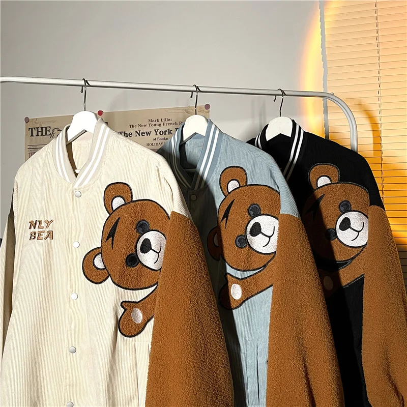 

National tide corduroy jacket Korean version of the trend ins Hong Kong style couples spring and autumn baseball uniform jacket