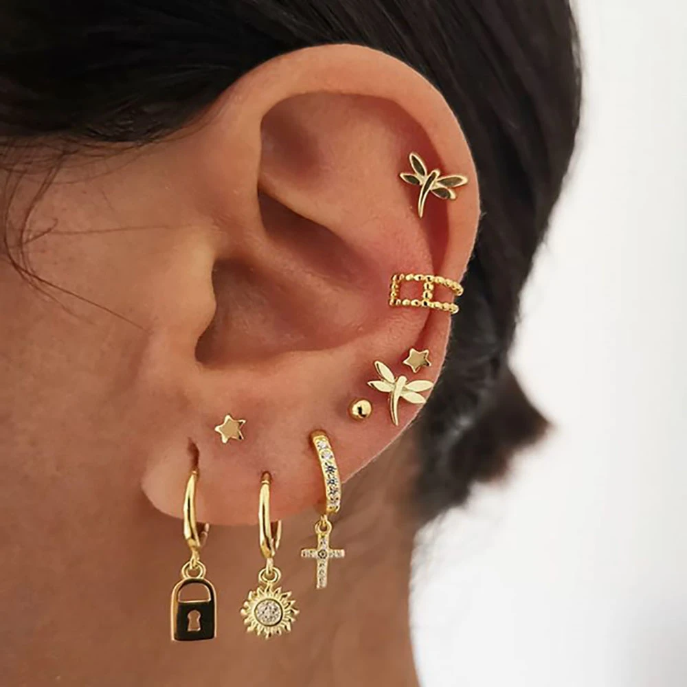 Куртка с модным геометрическим замок Стрекоза пентаграмма серьги комплект