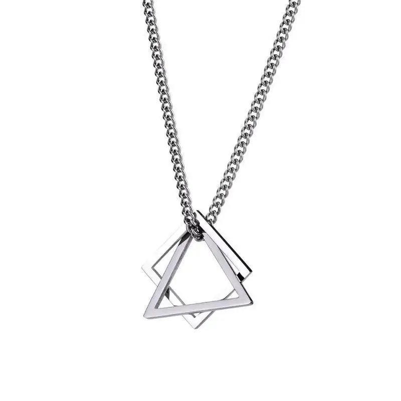 

Geometric necklace men's tide INS cold dark haha-hop titanium steel boys simple sweater chain