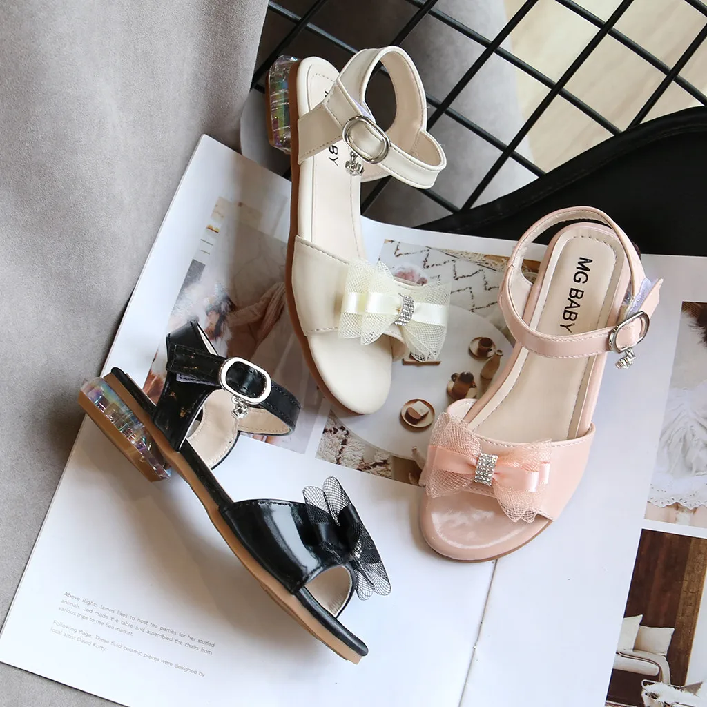 Детские сандалии с открытым носком черные бантом для девочек обувь принцессы и