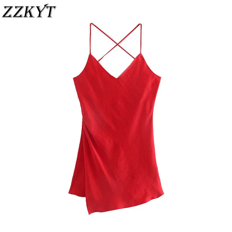 

ZZKYT 2021 Women Summer Fashion Sexy Red Crossed Strap Tank Tops Vintage V-Neck Sleeveless Backless Casual Camis Chic Tops Mujer