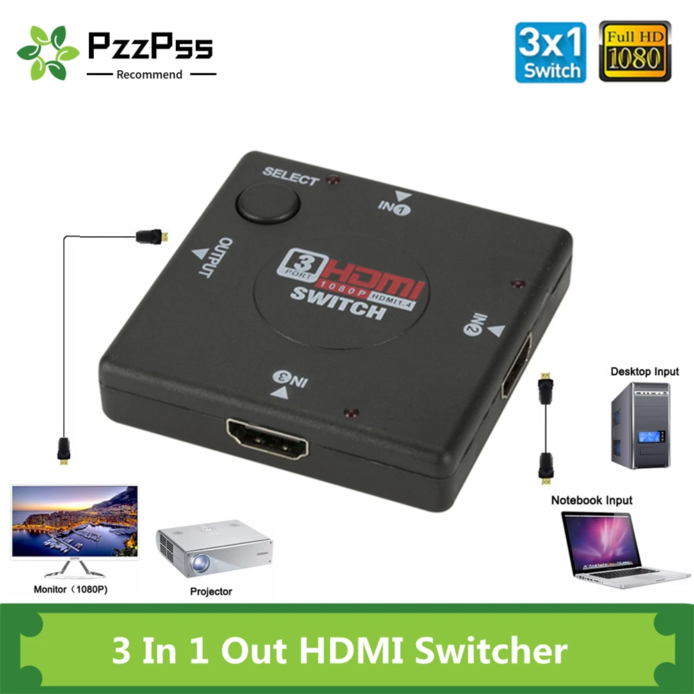 

HDMI-переключатель PzzPss 1080P, 3 входа, 1 выход