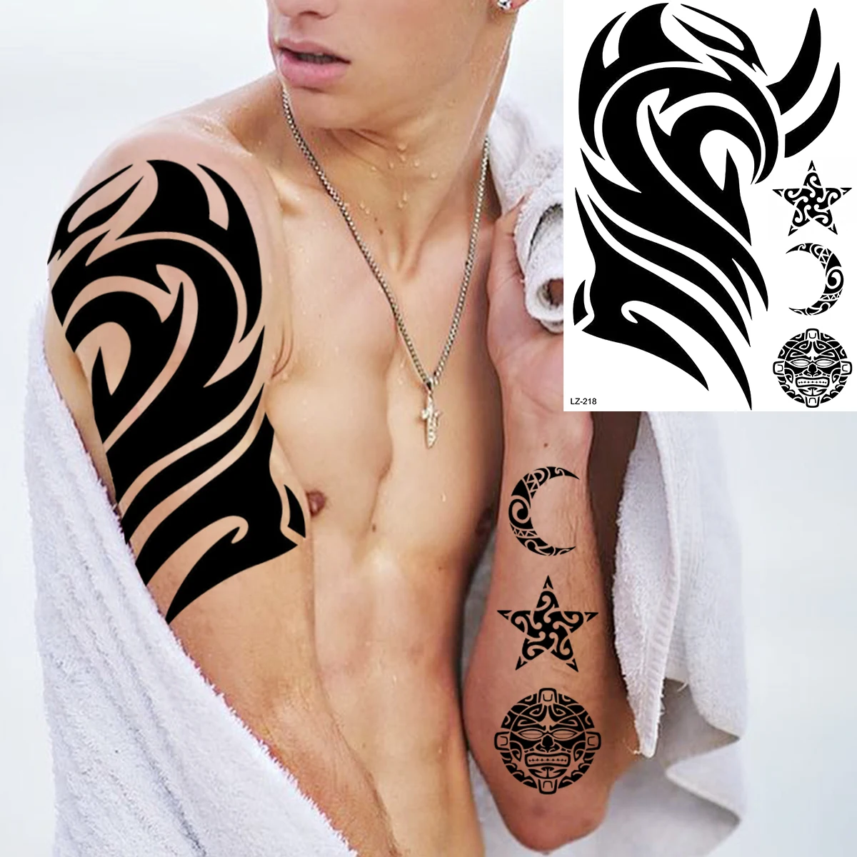 Black Gold Tiki Totem Cow Temporary Tattoos For Men Adults Realistic Thorn Tattoo Sticker Arm Leg Waterproof Tatoos Maori images - 6