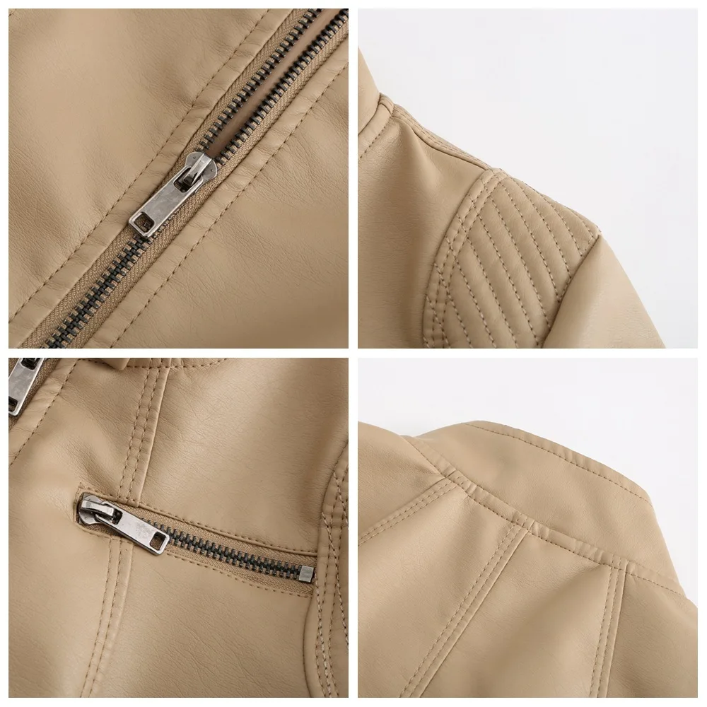 

Autumn Winter PU Leather Jackets Fashion Zipper Slim Coat Female Punk Faux Leather Bomber Outwear Casual Stand Collar Jackets