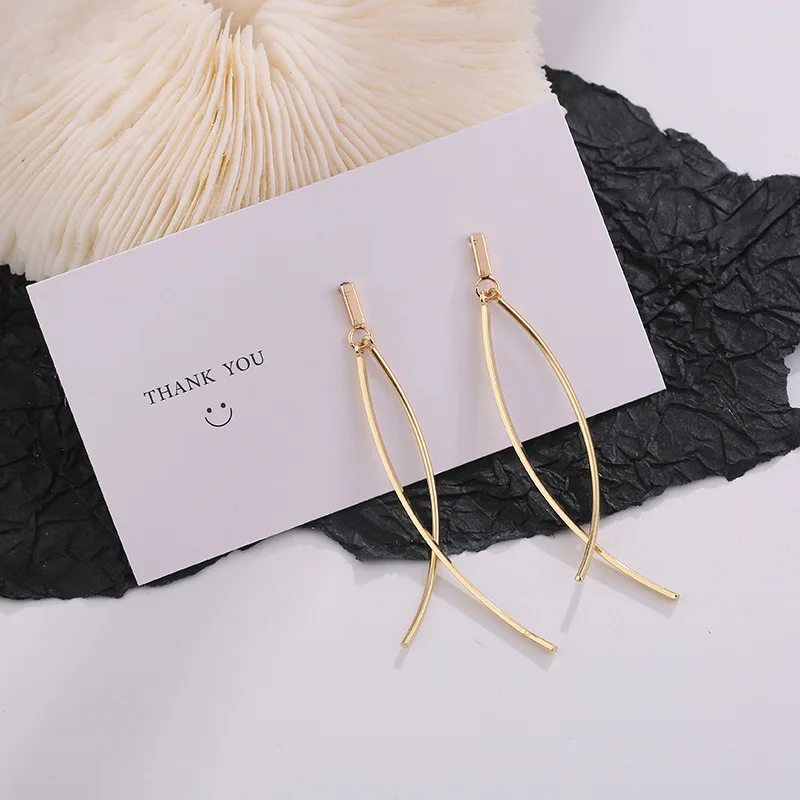 

2020 Korean Gold Color Metal Intersect Geometric Long Drop Earrings for Women Girl Minimalist Party Jewelry Pendiente Brincos
