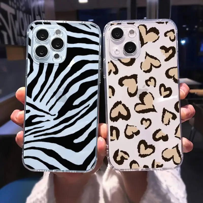 

Leopard Cow Zebra Stripe Aesthetics Phone Case For iphone 13 12 11 8 7 plus mini x xs xr pro max Transparent soft