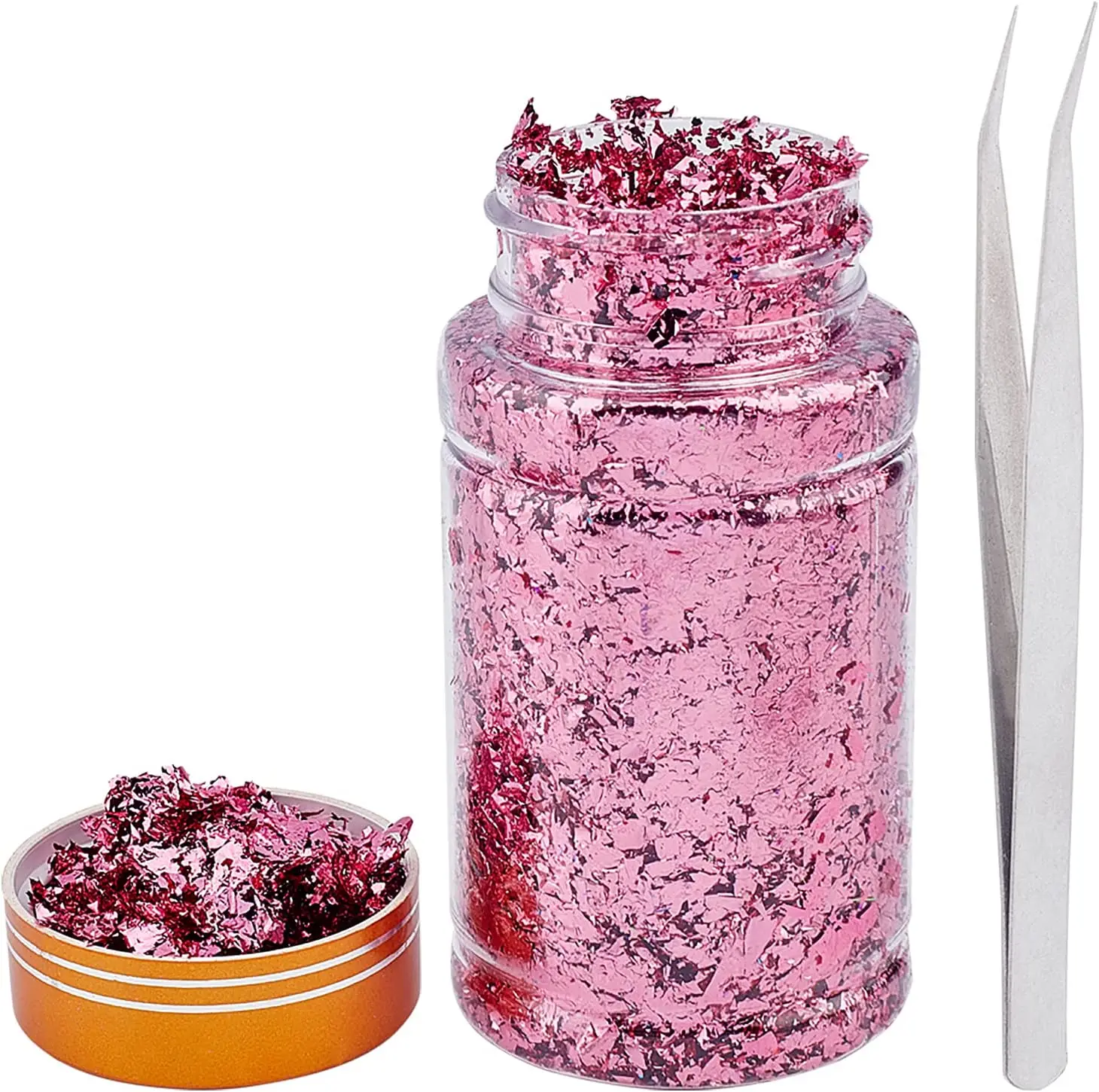 

1Set Gold Foil Flakes Metallic Foil Flakes Metal Gold Leaf with Tweezers for Nail Art Painting Crafts and Resin Rose Red