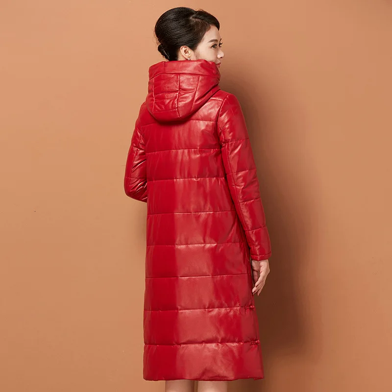 100% натуральная кожа Женское зимнее теплое пальто высокое качество длинная