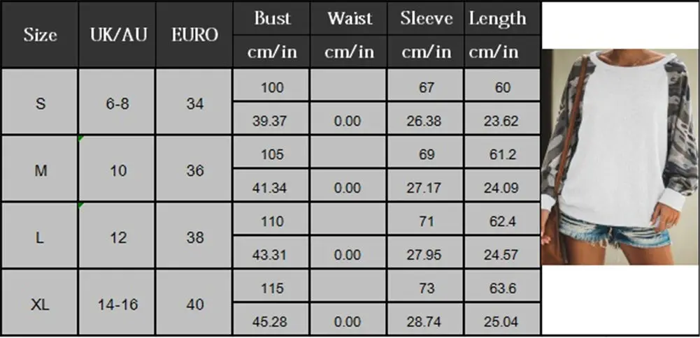 Новая женская футболка с камуфляжным принтом футболки длинными рукавами и