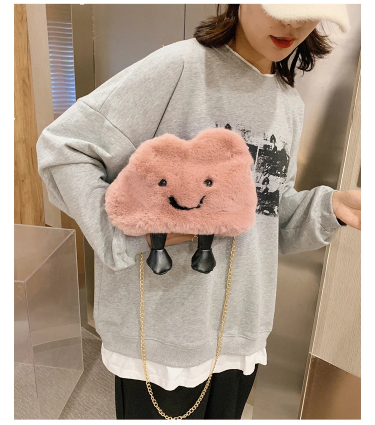 

Soft faux fur cartoon design Crossbody Bag for Women 2020 Shoulder Bag Fashion Girl's Purses and Handbags Casual Clutch Bags