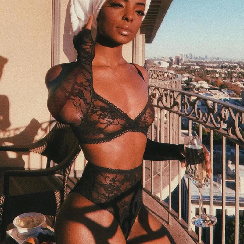 Женское нижнее белье сексуальное женское 3 предмета сетчатые кружевные