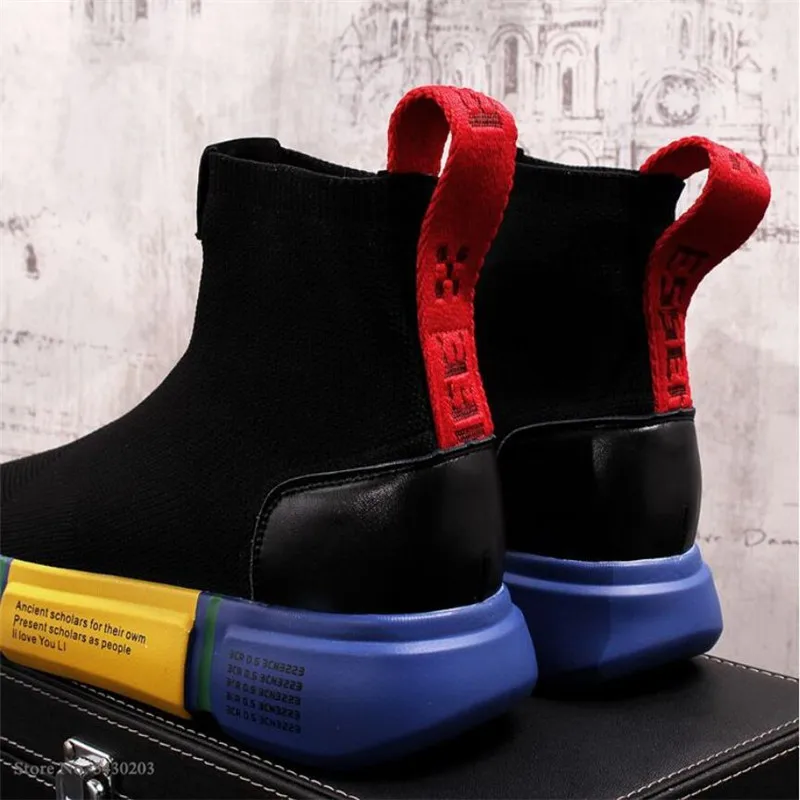 Summer Men's High Tops Knitted Socks Shoes Hip Hop Trend Casual Designer Sneakers Increased Ankle Boots | Обувь