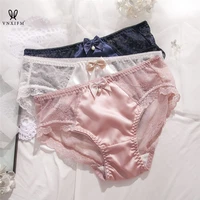 2021pearl bow lace stitching womens panties soft and shiny satin panties transparent seamless cotton crotch underwear panties