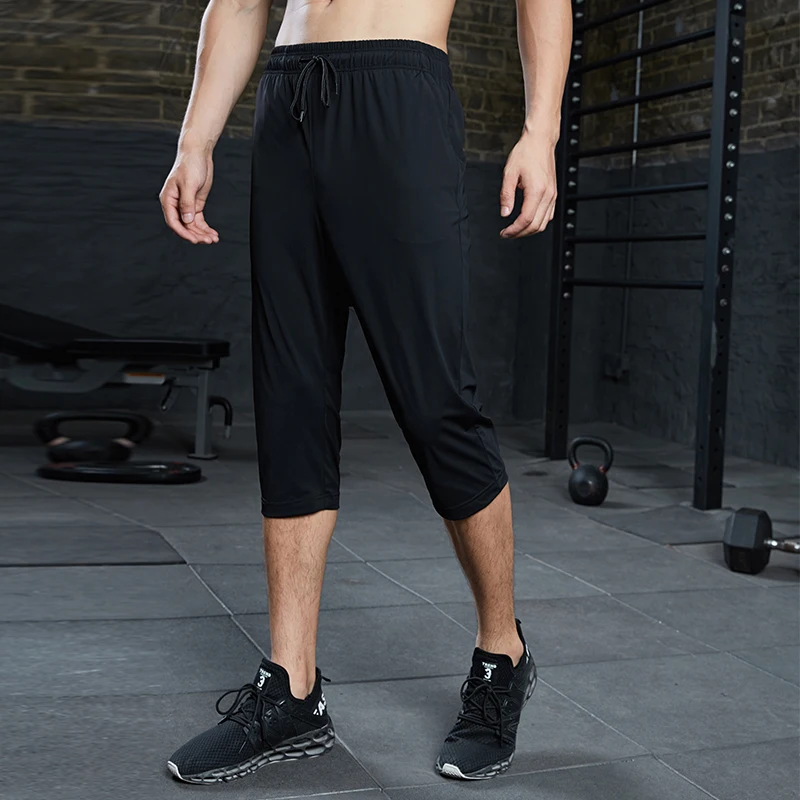 

Vansydical Men's Sports Capris Drawstring Running Basketball Training Trousers 3/4 Jogging Fitness Pants Quick Dry