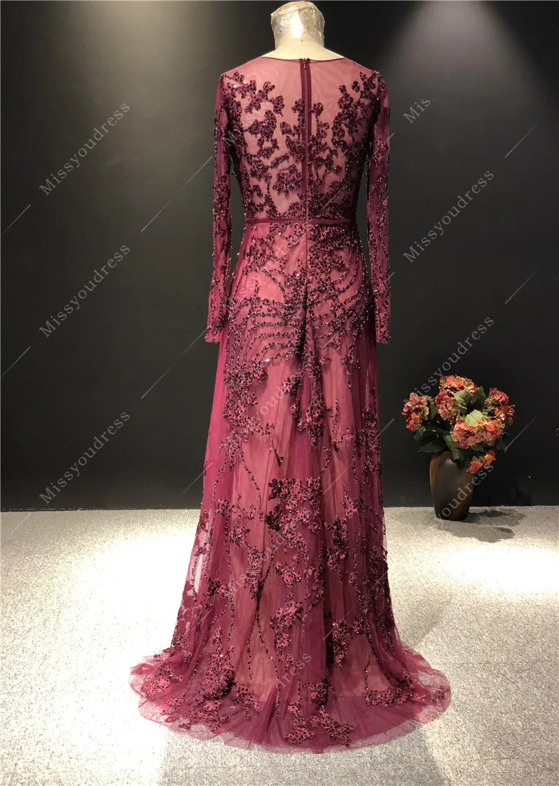 2021 вечерние платья 100% Real Pictures Lace Beads O-neck Straight Long Sleeves Floor-Length Prom Party Bridal Evening Dresses