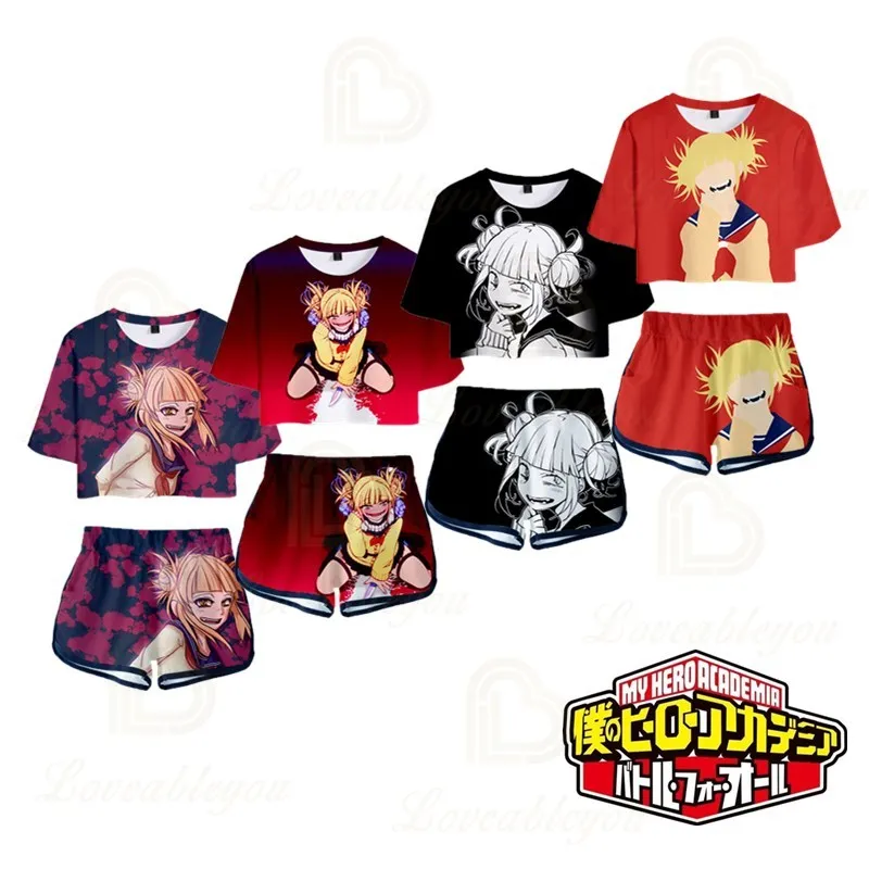 

Anime My Hero Academia Himiko Tog Anime Girl Cosplay 3D Printing Two Piece Set Short Tee Shirts Shorts Suits