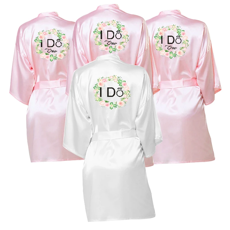 

I DO & I DO Crew Bridal Satin Robes Bathwear Women Espanol Spanish Wedding Robe Gown Bride Party Bridesmaid Sleepwear Robes