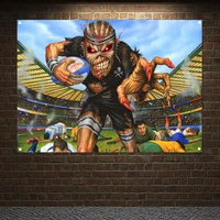 rugby player macabre art tapestry canvas painting rock music posters home decor skull tattoo wall hanging banner metal band flag