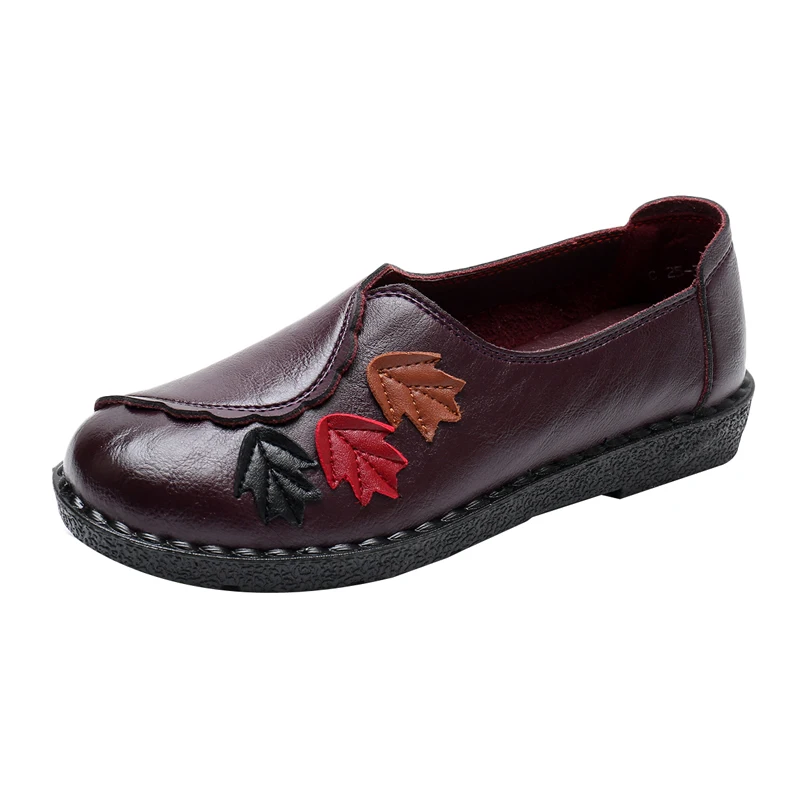 

2020 Mom Shoes Soft Bottom Is Comfortable Spring And Autumn Middle Aged Elderly People WOMEN'S Shoes Anti-slip Flat Leather