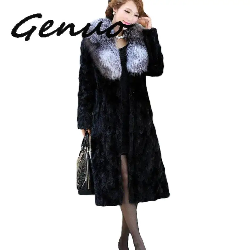 Genuo New 2019  Winter Women's Jackets Spliced Imitation Mink Fur Coat Fox Fur Collar Lady Trench X-Long Outerwear