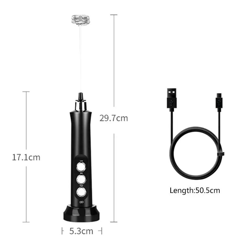 

USB Rechargeable Milk Frother Mixer 2 Whisk Handheld 3-Speed Milk Foamer
